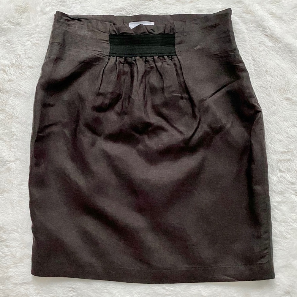 Au Lieu Linen Feel Paper Bag Elastic Waist Detail Skirt Gray Black Size 8